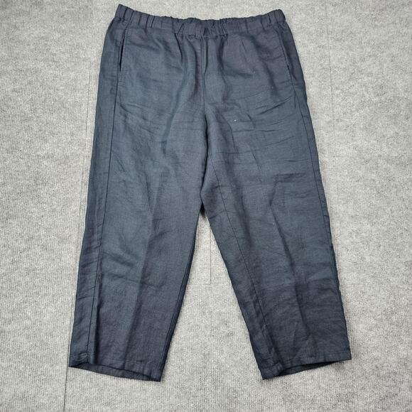 J Jill Love Linen Pants Womens Medium Navy Blue Pull On Elastic Waist Relaxed - Picture 1 of 6